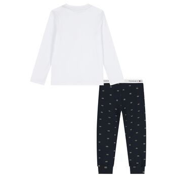 Boys White & Navy Blue Logo Pyjamas