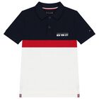 Boys Navy Blue & White Logo Polo Shirt, 1, hi-res