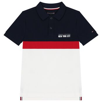 Boys Navy Blue & White Logo Polo Shirt