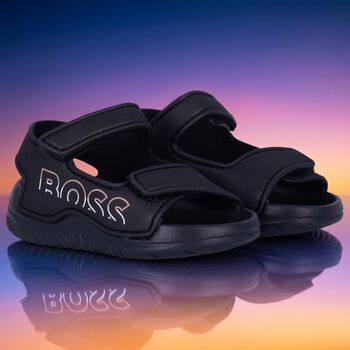 Boys Black Logo Sandals