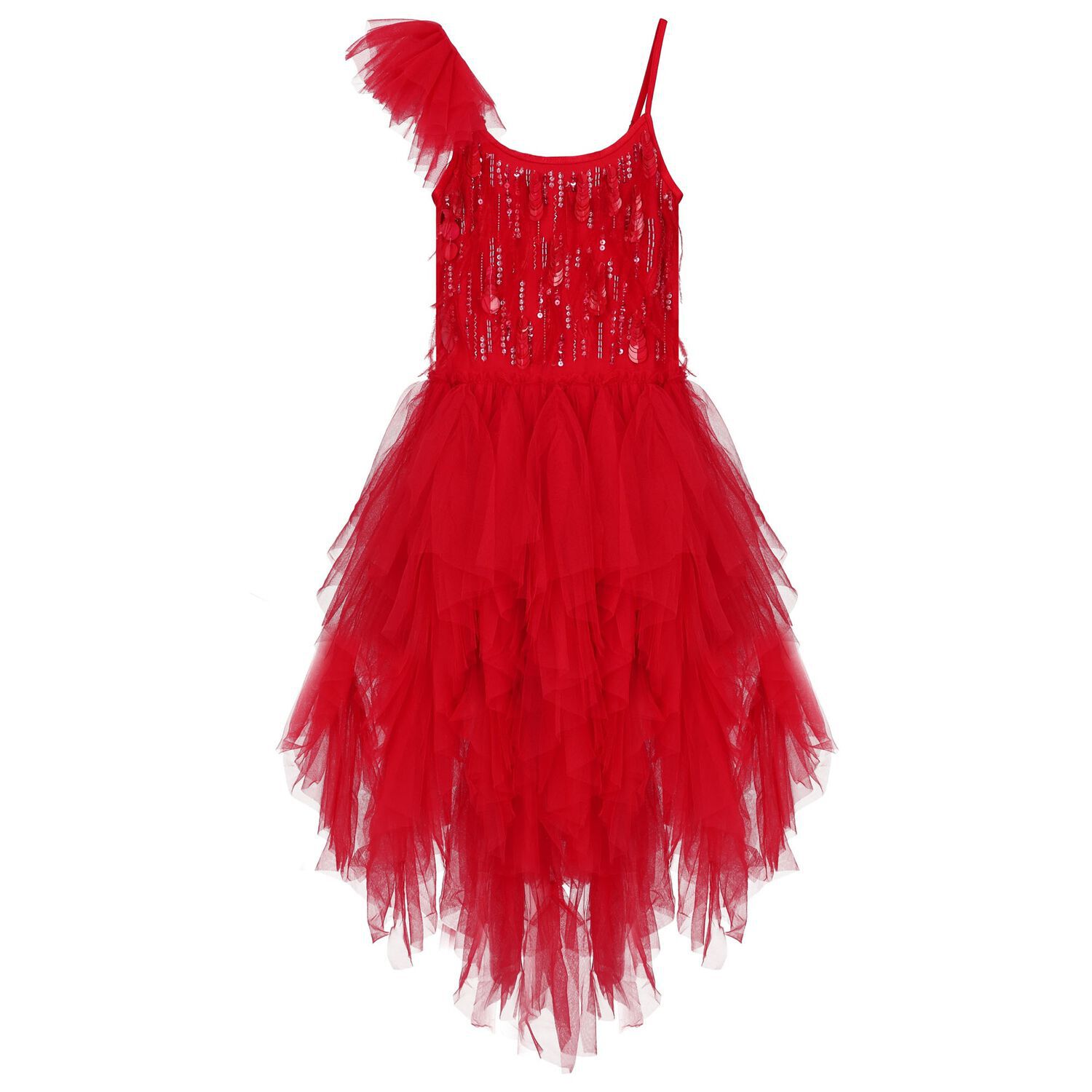 Girls Red Sequin Tulle Dress, 1, hi-res image number null