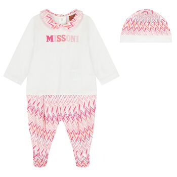 Baby Girls White & Pink Logo Zig Zag Babygrow Gift Set