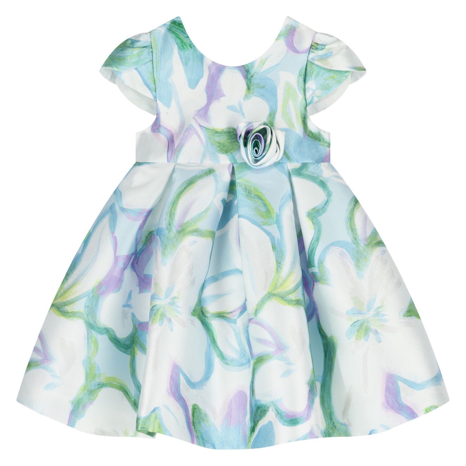 Younger Girls White & Green Floral Dress, 1, hi-res