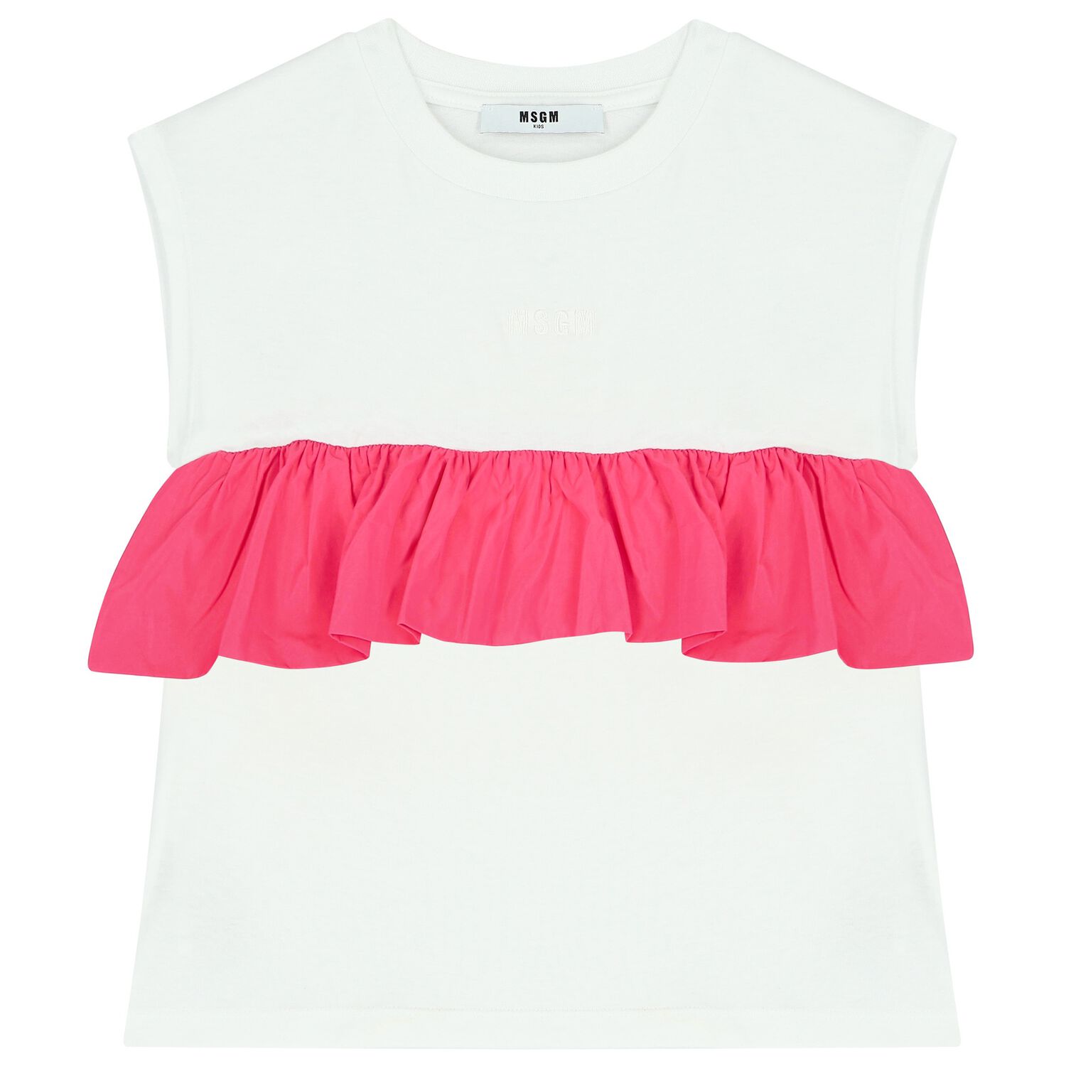 Girls White & Pink Ruffled Logo Top, 1, hi-res