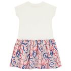 Girls Ivory & Pink Ribbon Logo Dress, 1, hi-res