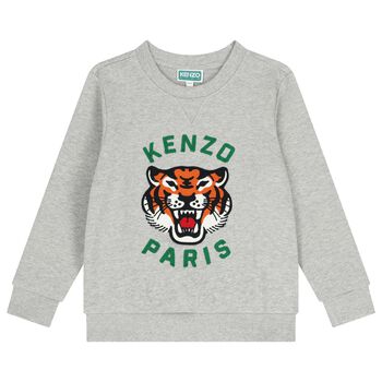 KENZO KIDS Boys Grey Tiger Logo Sweatshirt, 1 Boys Grey Tiger Logo Sweatshirt