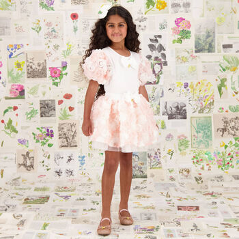 Girls Ivory & Pink Roses Skirt Set