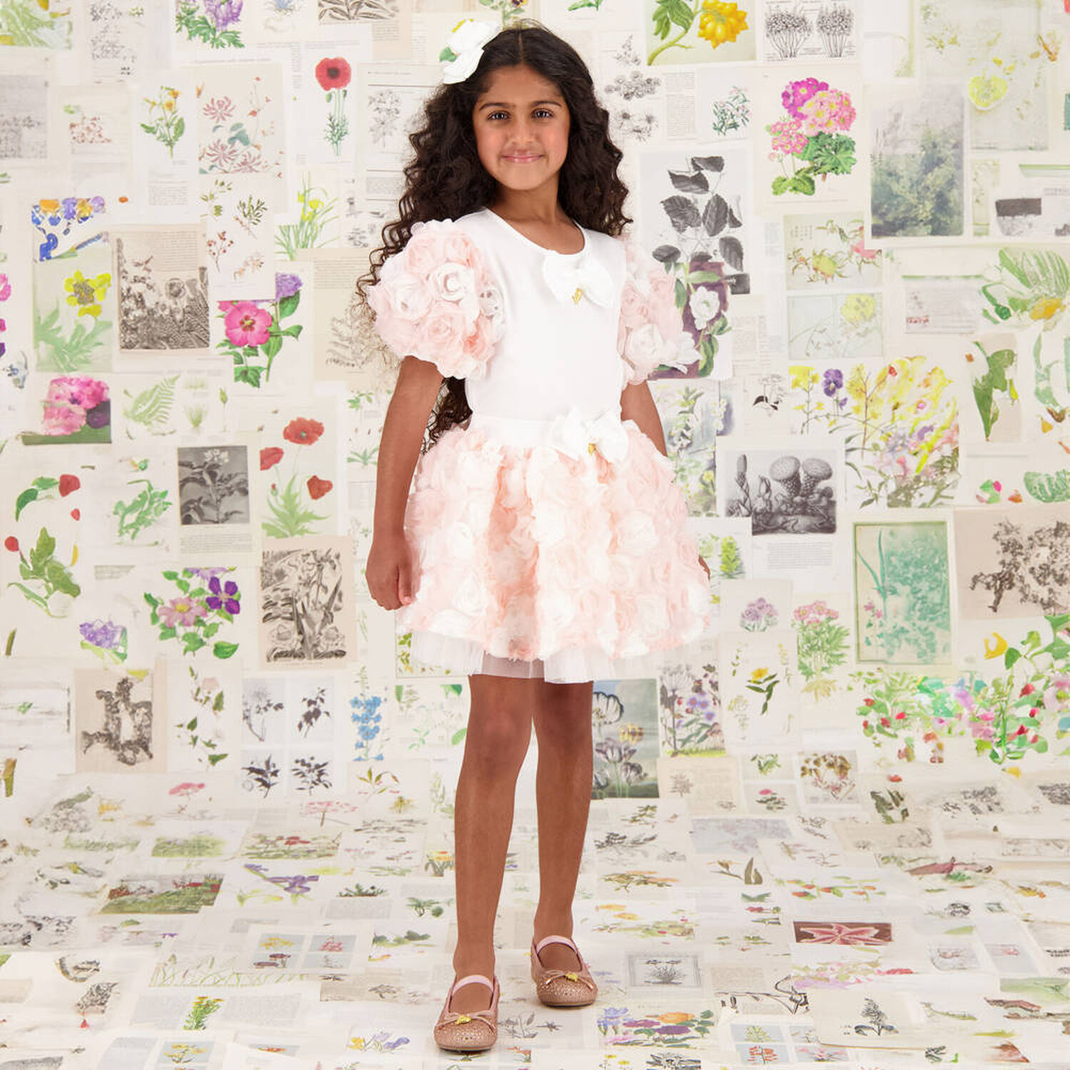 Girls Ivory & Pink Roses Skirt Set, 1, hi-res image number null