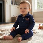 Baby Boys Navy Blue Pony Logo Romper, 1, hi-res