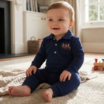 Baby Boys Navy Blue Pony Logo Romper