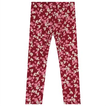 Girls Burgundy Floral Leggings