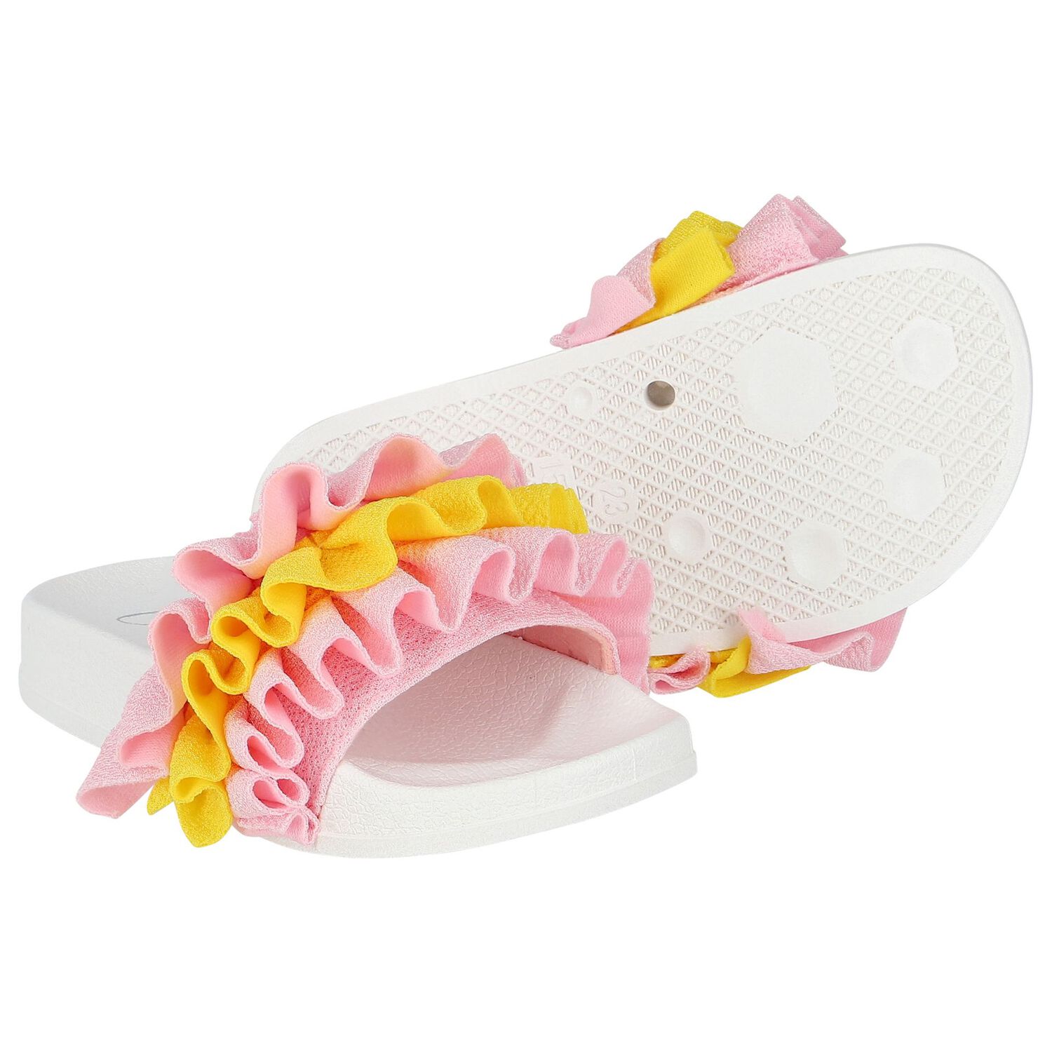 Girls Pink & Yellow Ruffle Sliders, 2, hi-res