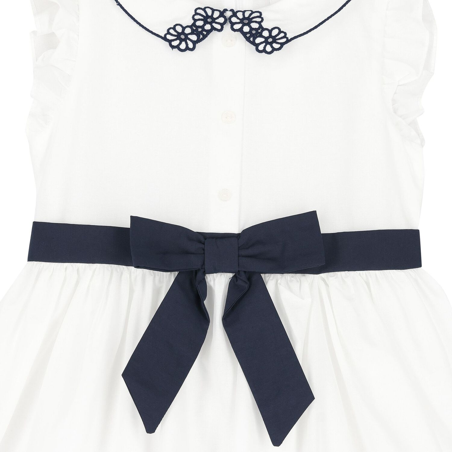 Girls White & Navy Blue Bow Dress, 1, hi-res image number null