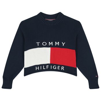 Girls Navy Blue Logo Knitted Sweater