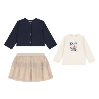 Younger Girls Pink & Ivory Skirt Set