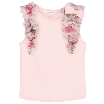 Girls Pink Ruffled Tulle Top