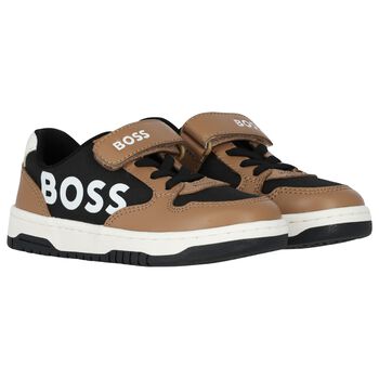 Boys Beige & Black Logo Trainers