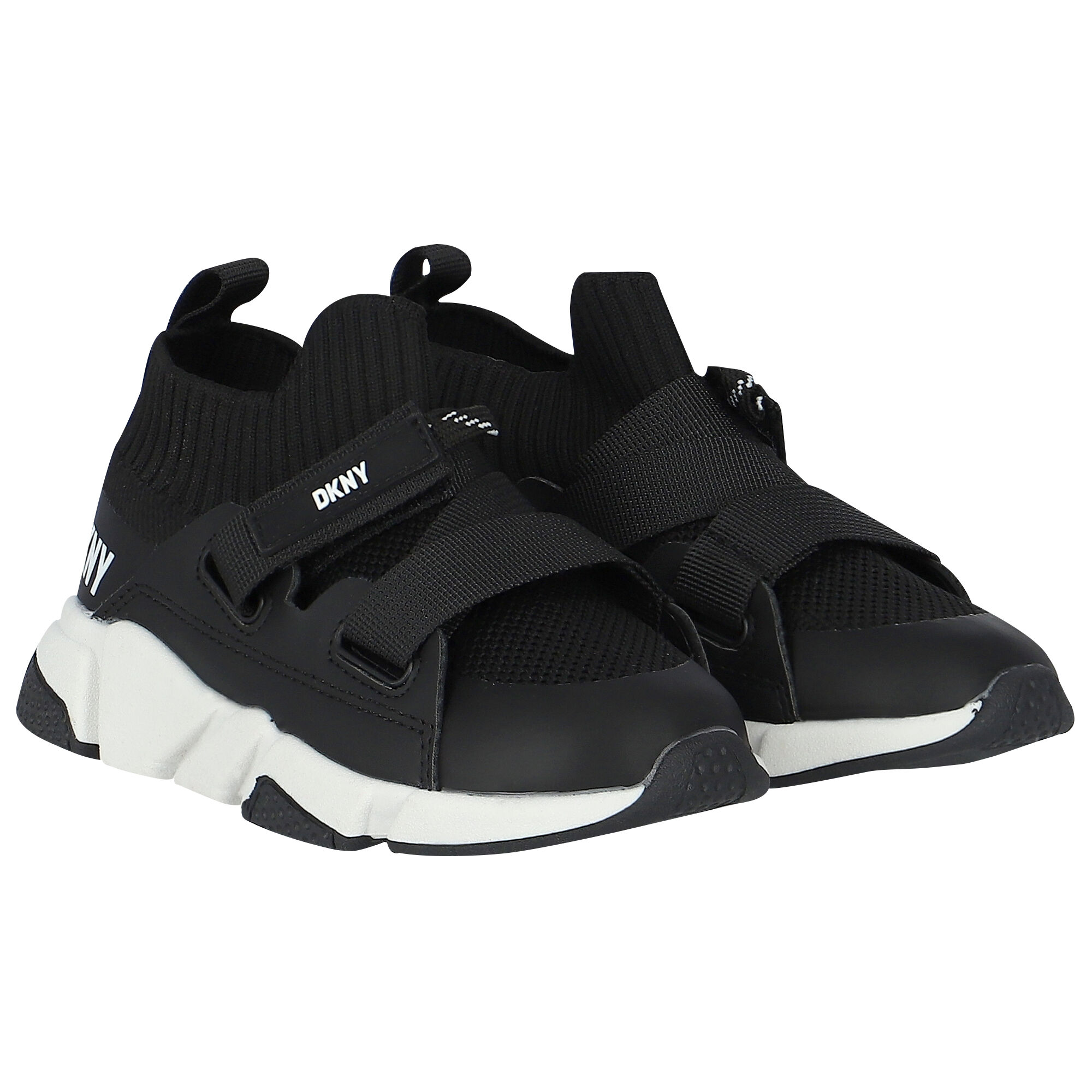DKNY Black White Logo Trainers Junior Couture UK