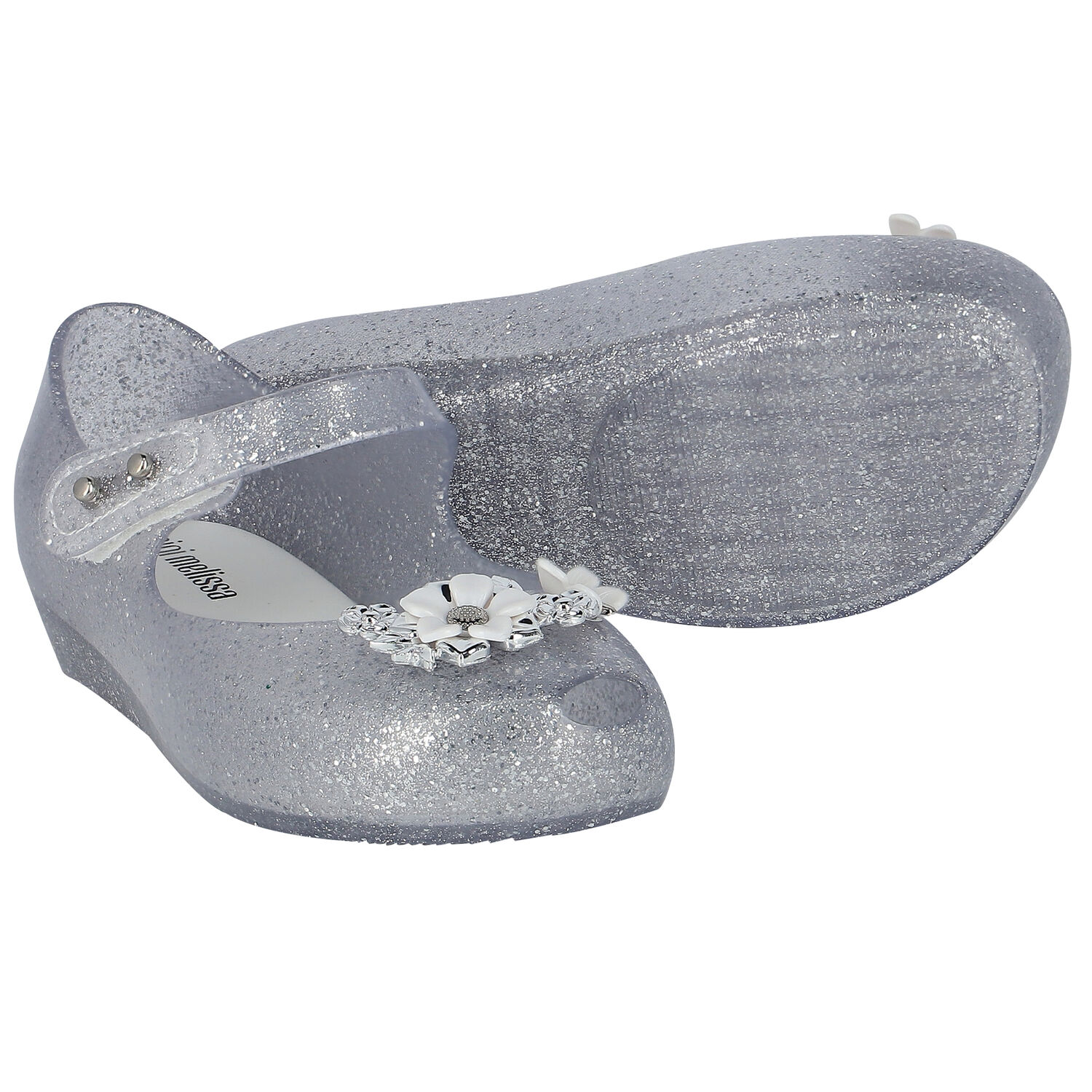 Younger Girls Silver Flower Jelly Shoes, 3, hi-res image number null