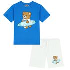 Boys Blue & White Teddy Bear Logo Shorts Set, 2, hi-res