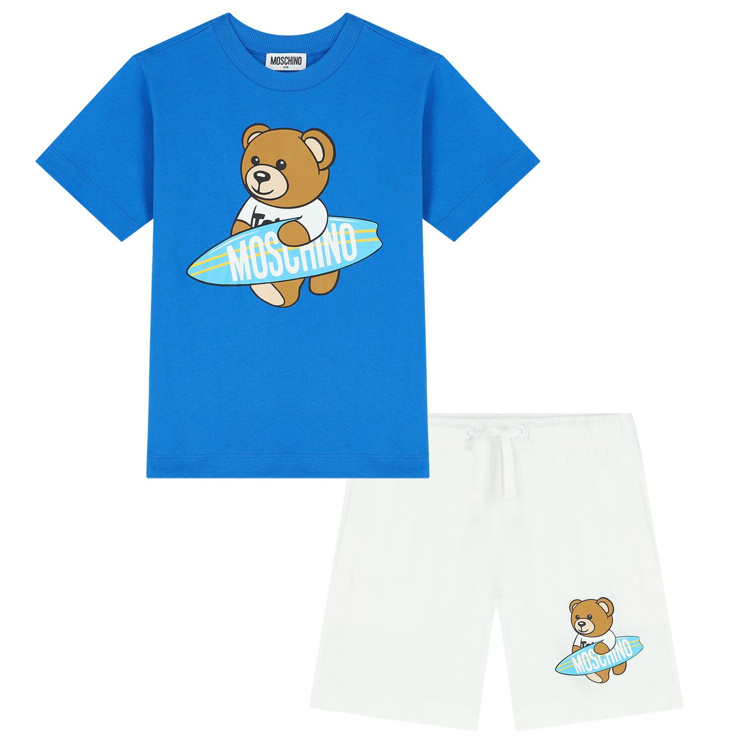 Boys Blue & White Teddy Bear Logo Shorts Set, 2, hi-res
