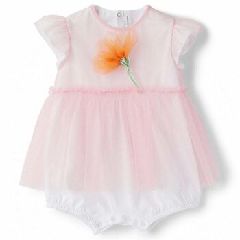 Baby Girls Pink Cotton & Tulle Romper