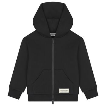 Black Logo Oversized Hooded Zip Up Top