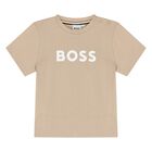 Younger Boys Beige Logo T-Shirt, 1, hi-res
