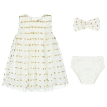 Younger Girls Ivory & Gold Tulle Dress Set