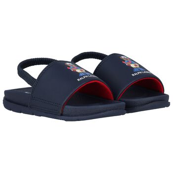 Boys Navy Blue Polo Bear Sliders