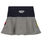 Girls Navy Blue & Ivory Logo Striped Skirt, 1, hi-res