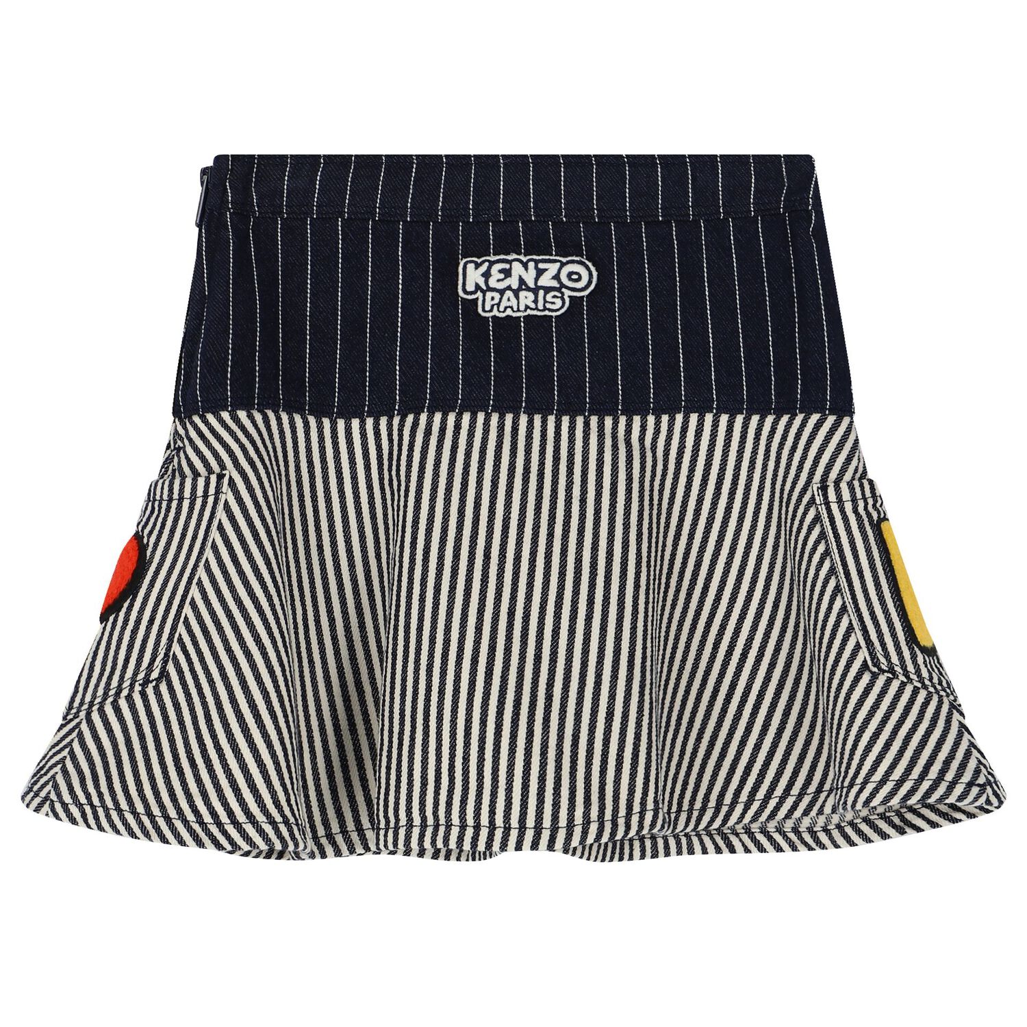 Girls Navy Blue & Ivory Logo Striped Skirt, 1, hi-res