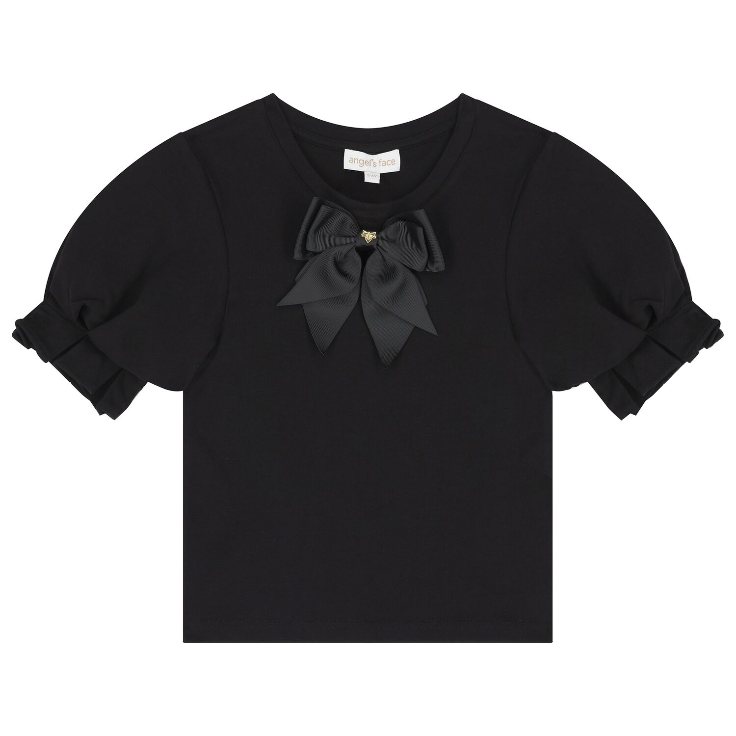 Girls Black Bow T-Shirt, 1, hi-res