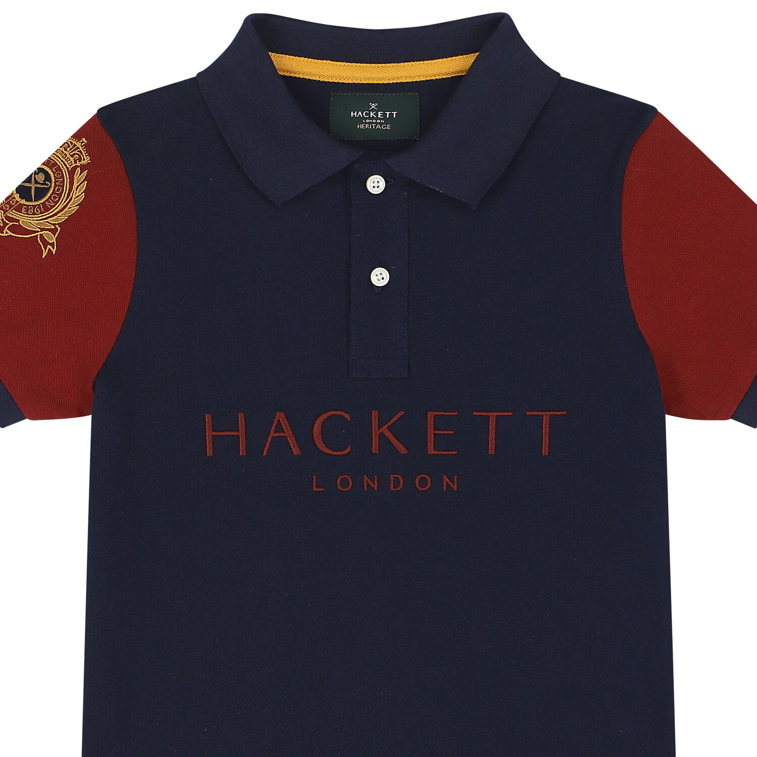 Boys Navy Blue & Yellow Logo Polo Shirt, 1, hi-res