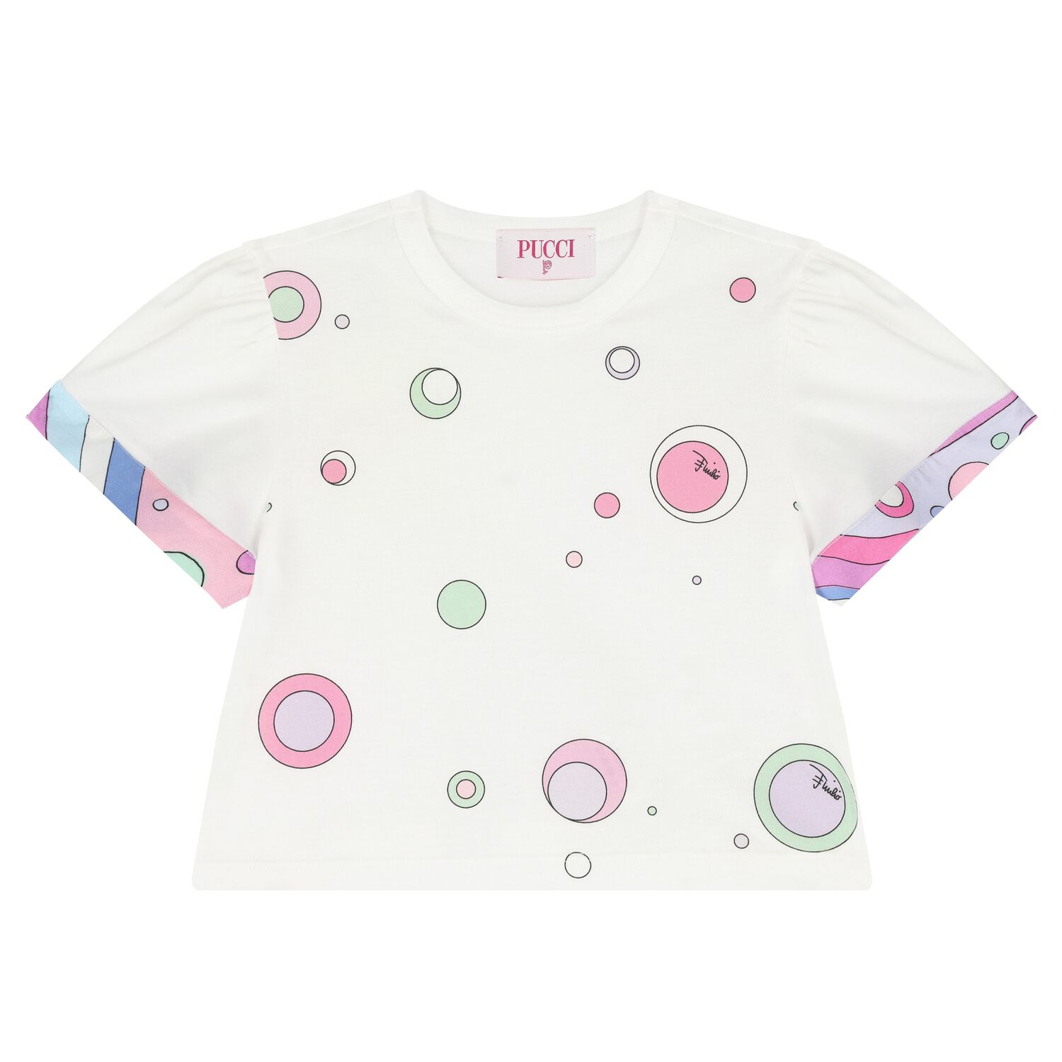 Girls White Cotton Fontane Print T-Shirt, 1, hi-res
