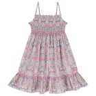 Girls Purple & Pink Floral Smocked Dress, 1, hi-res