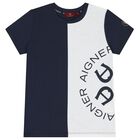 Boys Navy Blue & White Logo T-Shirt, 2, hi-res