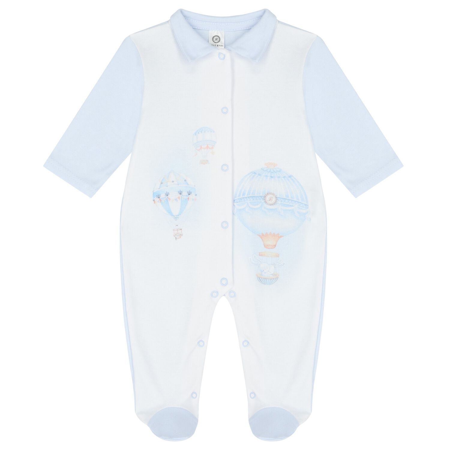 Baby Boys Blue & White Hot Air Balloon Babygrow, 1, hi-res image number null