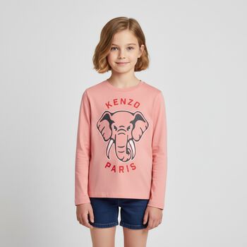 Girls Pink Elephant Logo Long Sleeve Top