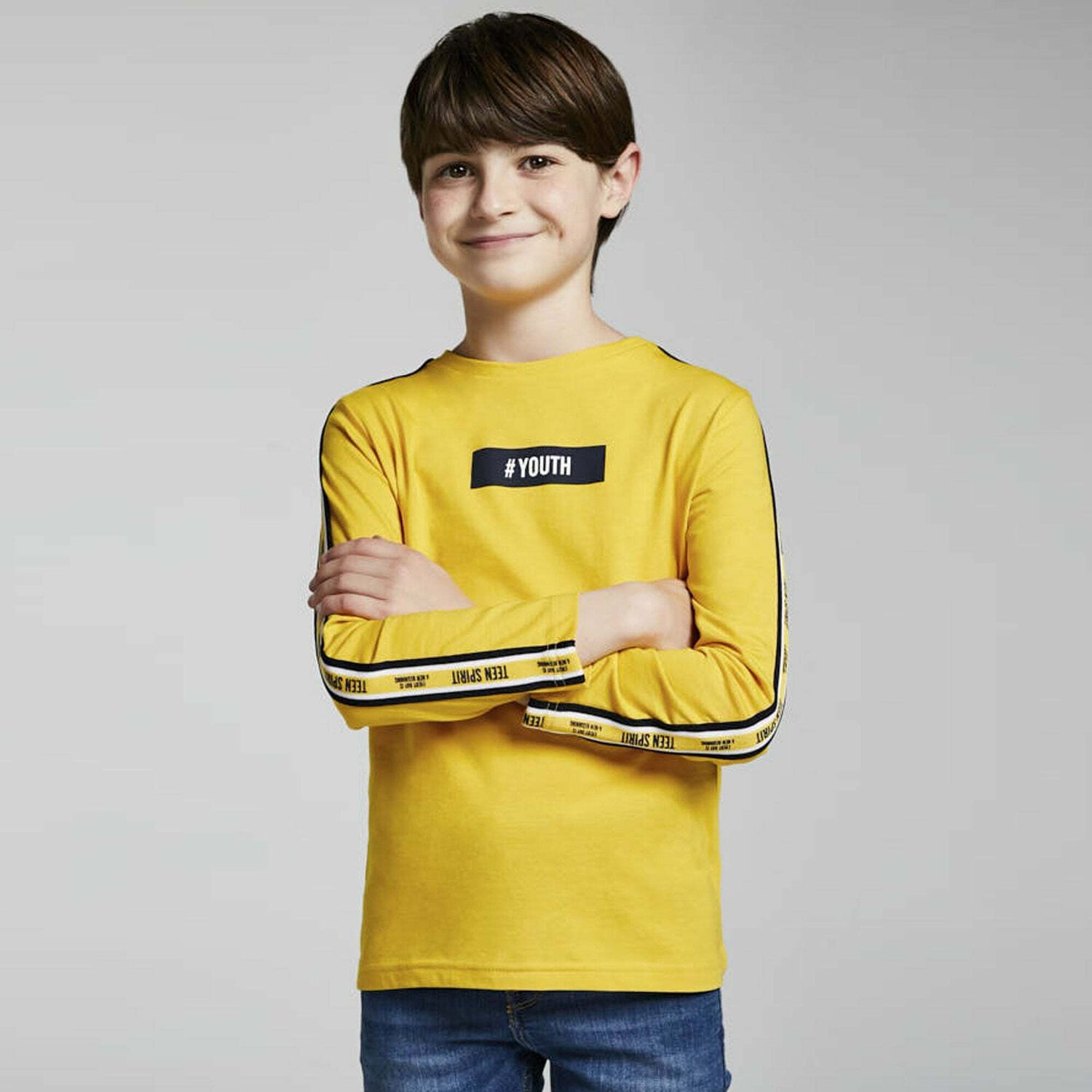 Boys Yellow Long Sleeve Top, 1, hi-res