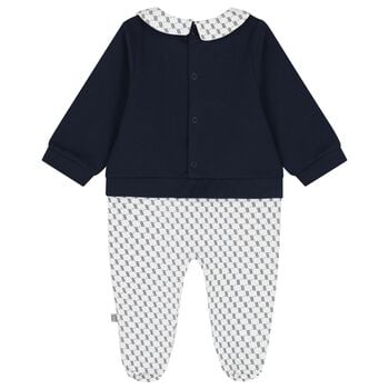 Baby Boys Navy Blue & White Logo Babygrow