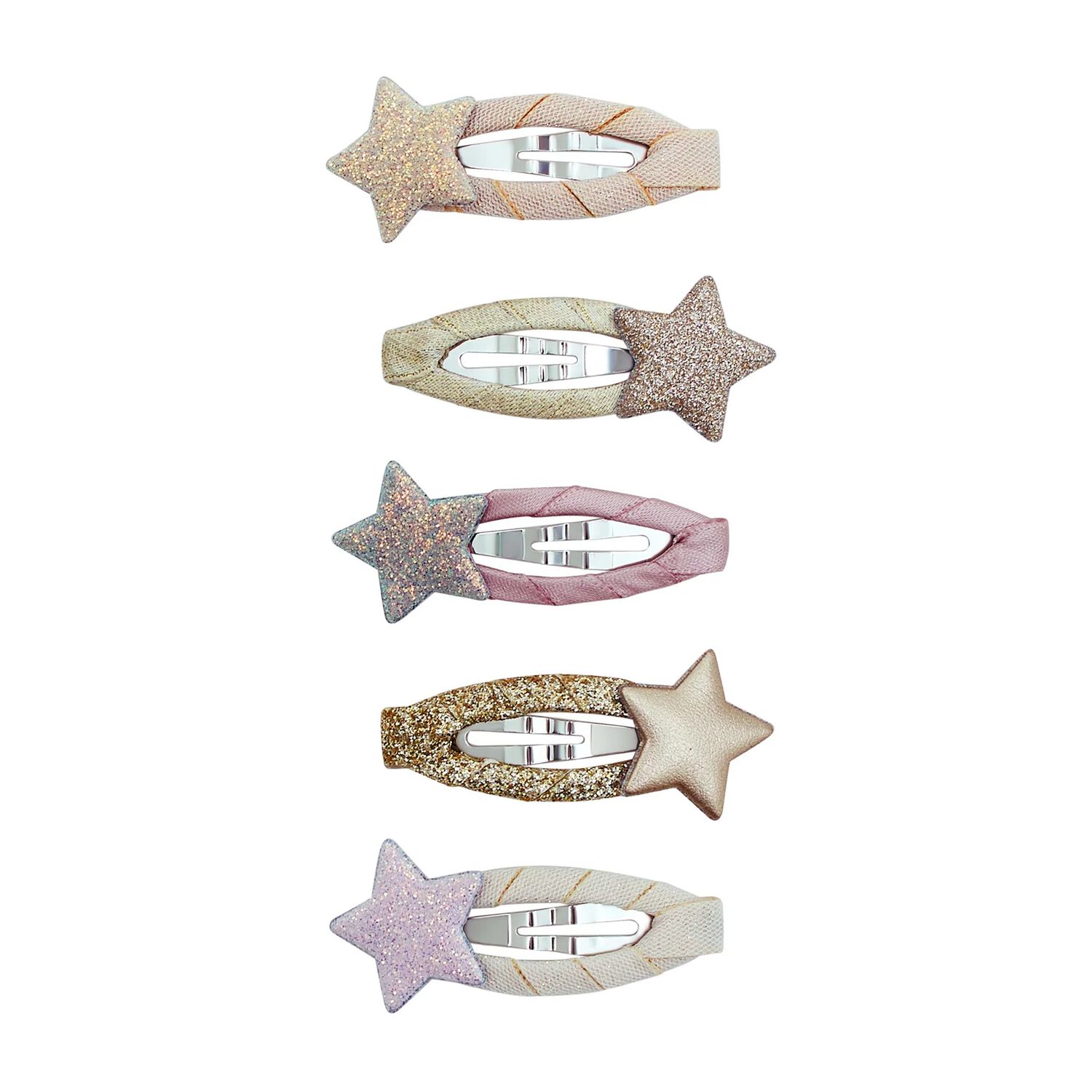 GirLs Pink & Gold Glittery Star Hairclips ( 5 Pack ), 1, hi-res