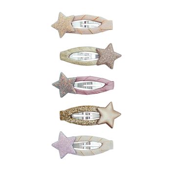 GirLs Pink & Gold Glittery Star Hairclips ( 5 Pack )