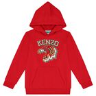 Boys Red Tiger Logo Hooded Top, 2, hi-res