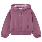 Girls Pink Hooded Zip Up Top, 1, hi-res