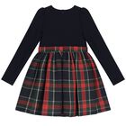 Girls Navy Blue & Red Tartan Dress, 1, hi-res