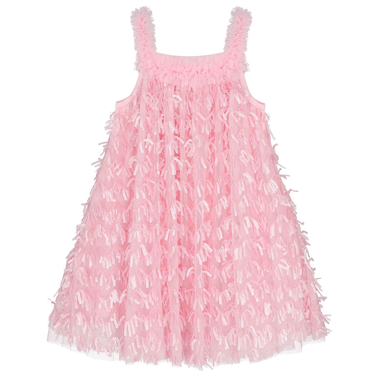 Girls Pink Sequin Tulle Dress, 2, hi-res