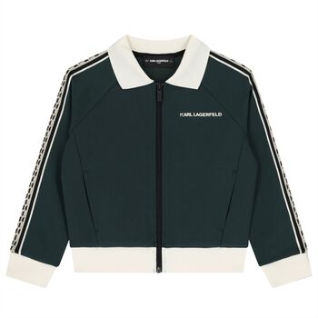 Boys Green Logo Zip Up Top