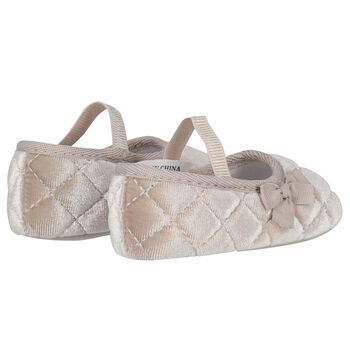 Baby Girls Beige Velvet Pre Walker Shoes
