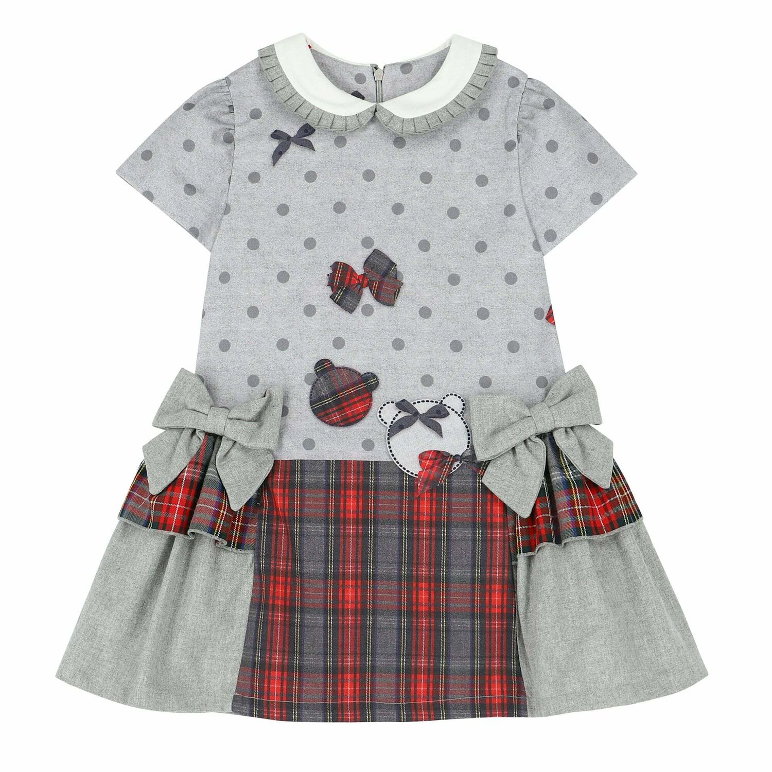 Girls Grey & Red Tartan Dress, 1, hi-res image number null
